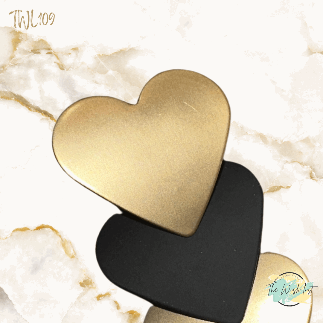 Black & Gold Heart Drop Earrings