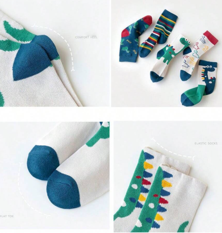 5pairs Thickened Children's Dinosaur Socks
