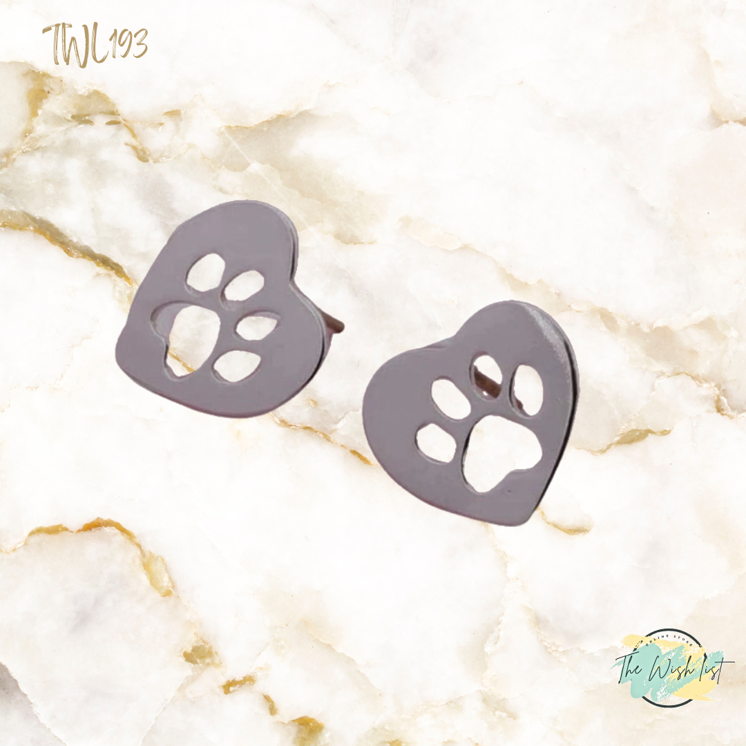 Heart hollow dog paw earrings - Stainless steel earrings