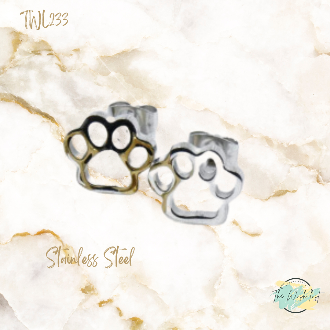Paw design Stainless steel stud earrings - Gold, Silver, Black