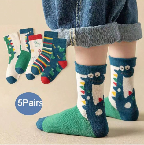 5pairs Thickened Children's Dinosaur Socks