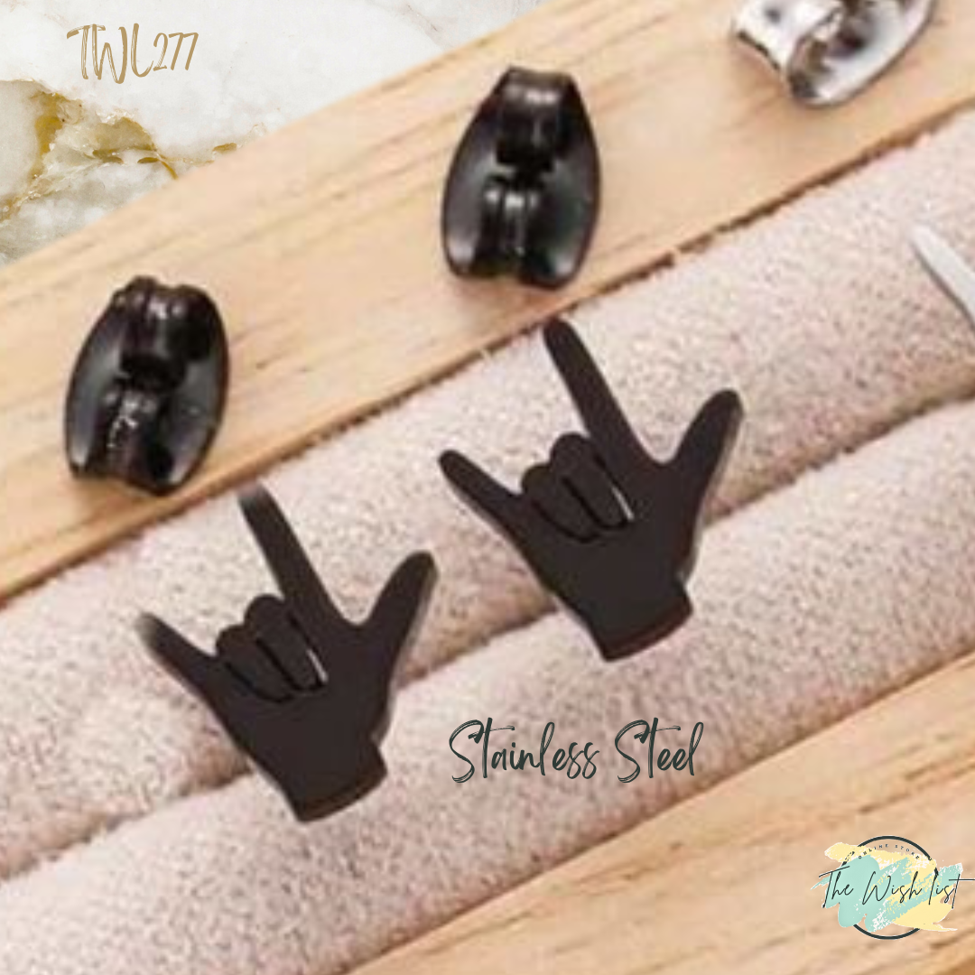 Stainless Steel Hand Gesture Shaped Stud Earrings - Black