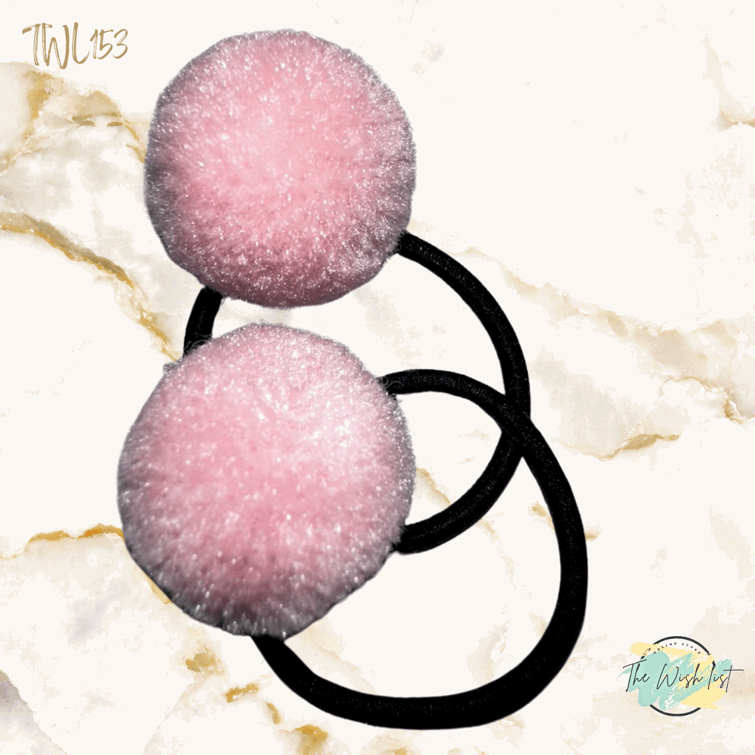 2Pce Fluffy Pom Poms Hair Tie for Girls