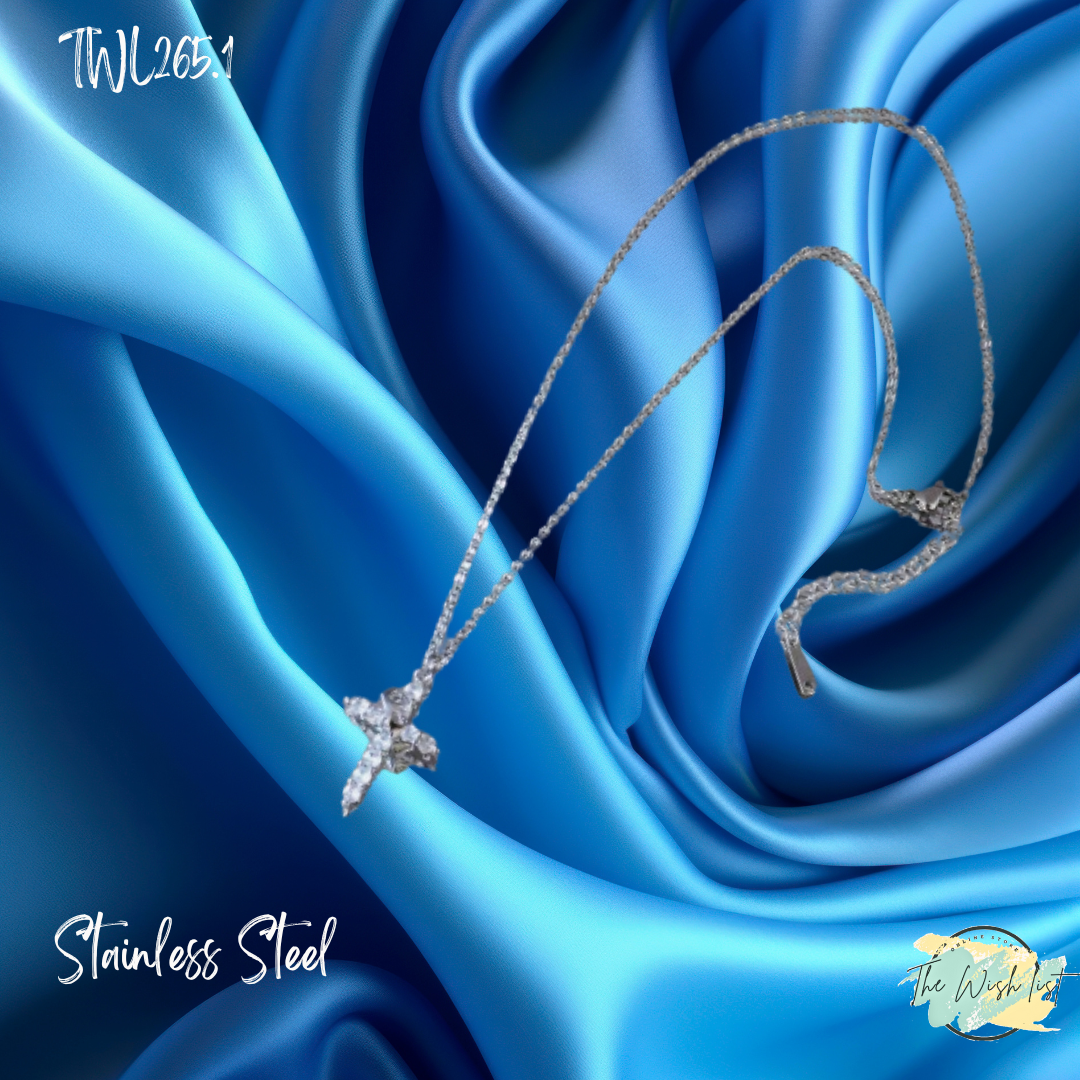 Cross Necklace with Crown, Dainty Paved Rotated Cross Pendant Necklace Rotating- Gold & Silver