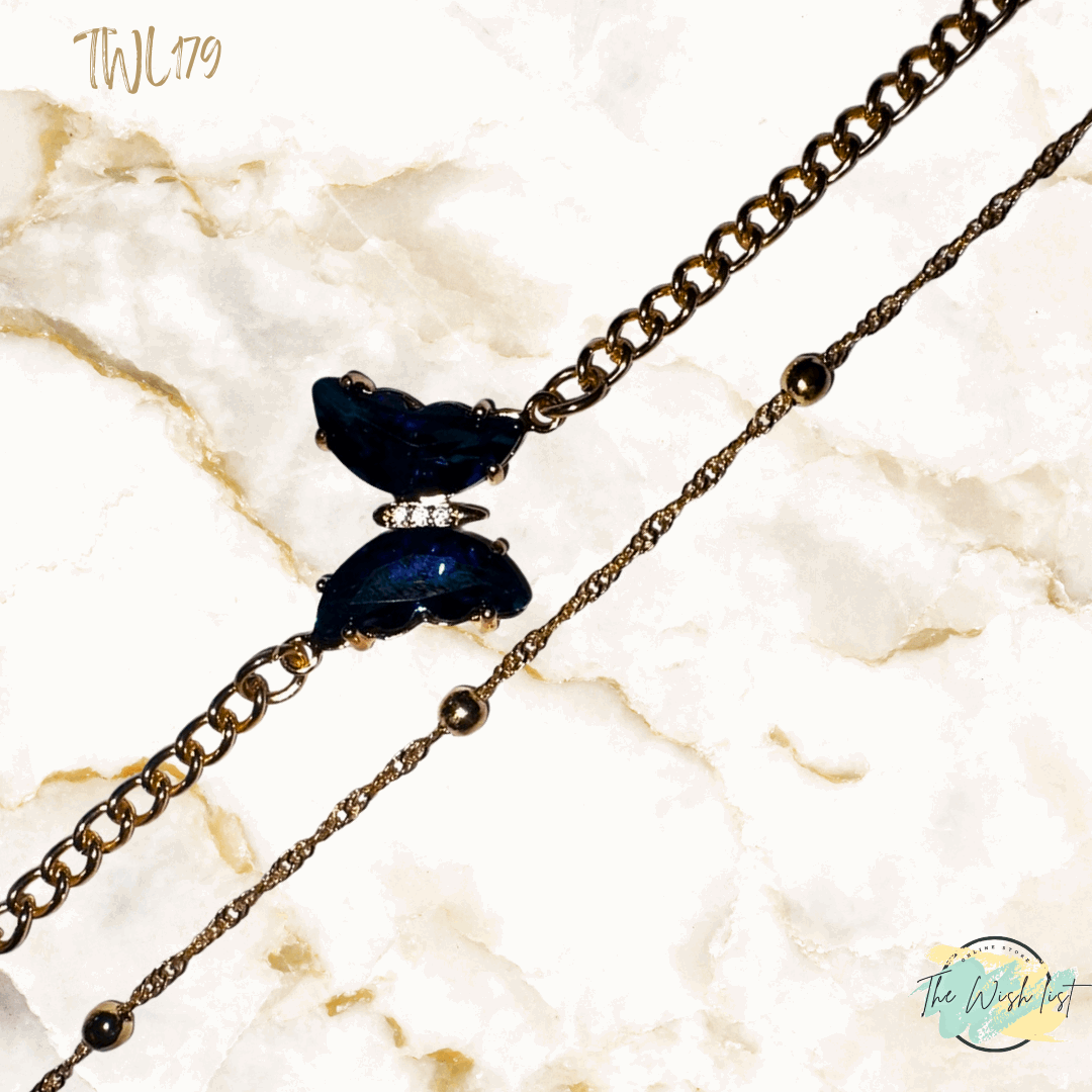 2 Pce Rhinestone Blue Butterfly bracelet set