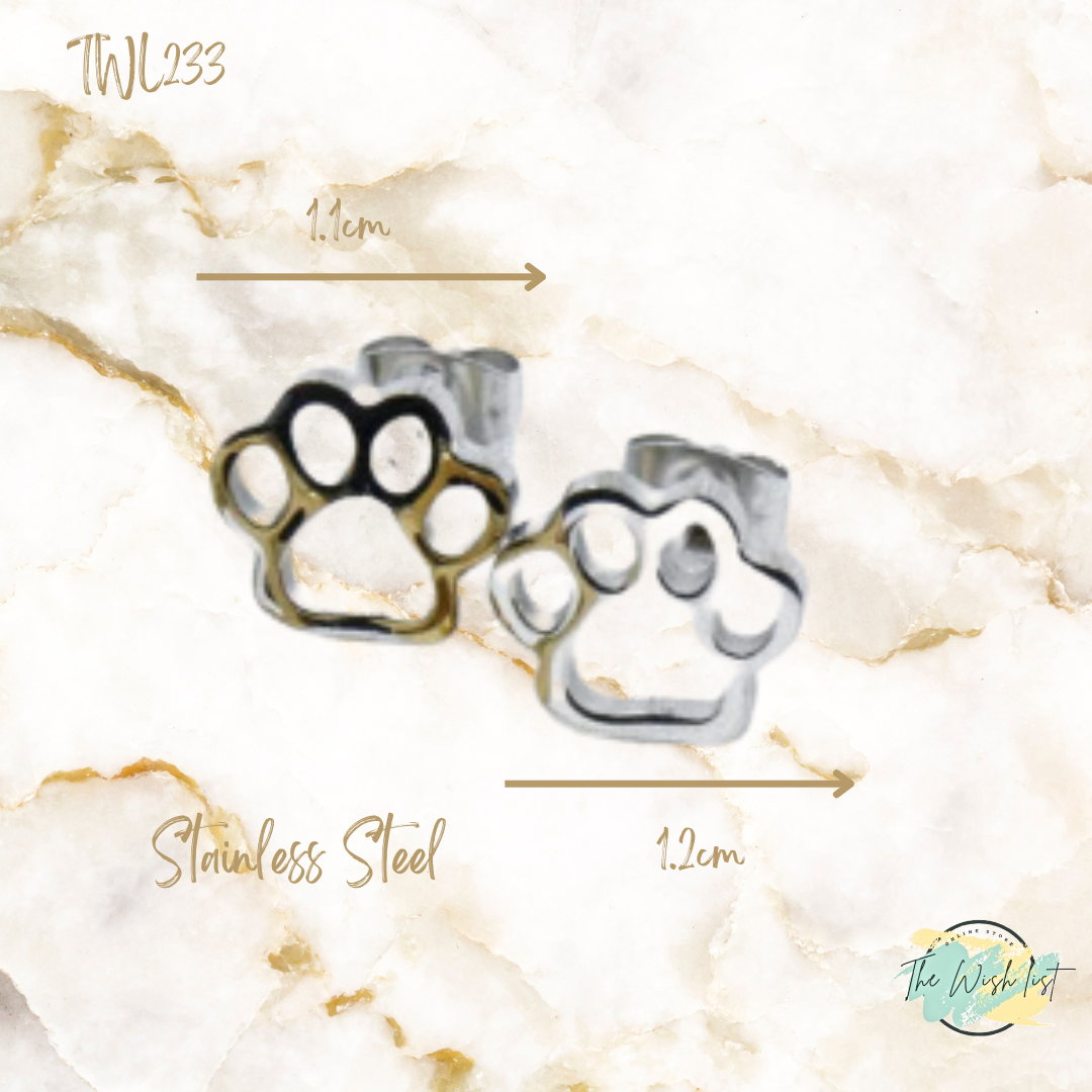 Paw design Stainless steel stud earrings - Gold, Silver, Black