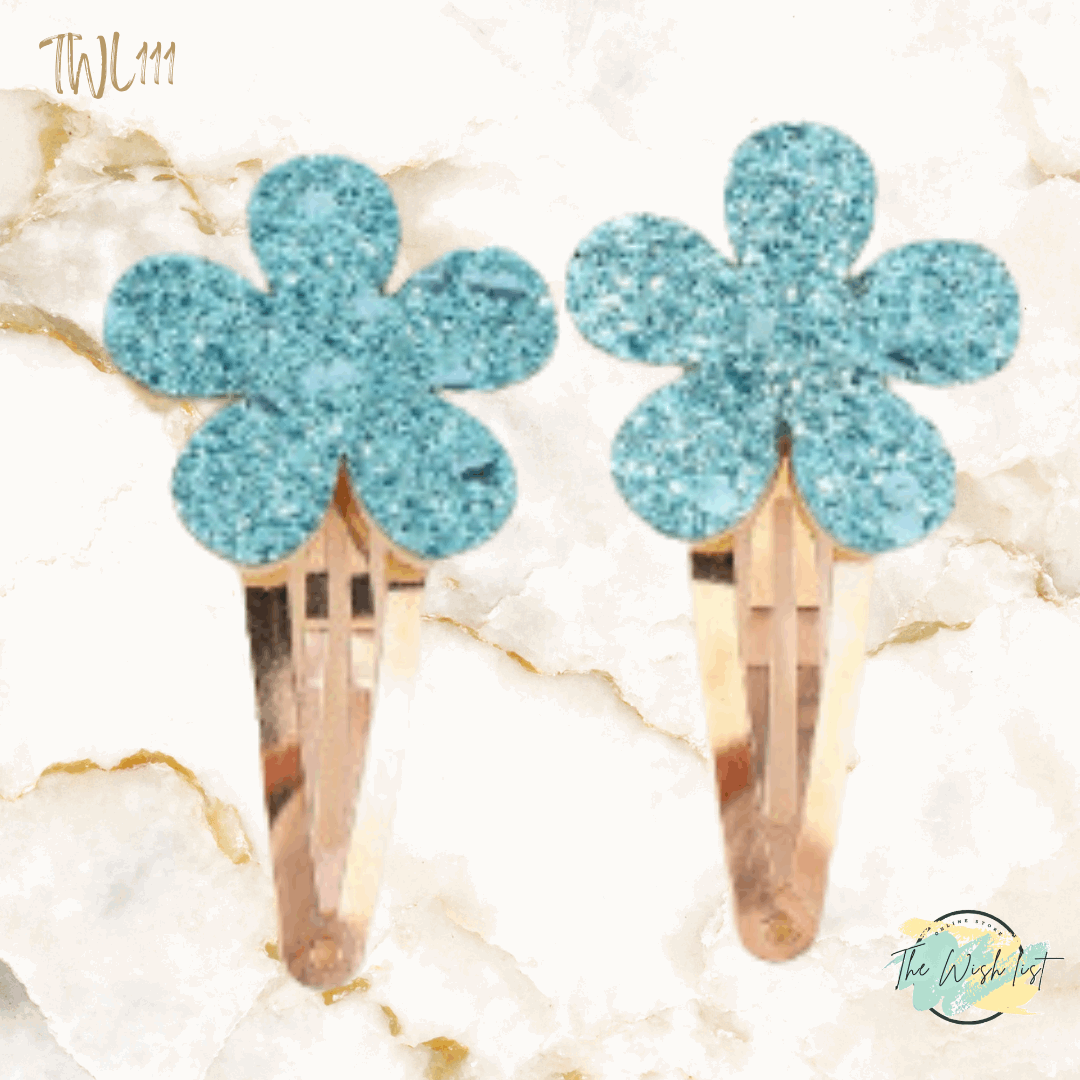 2 Pce Gradient Glitter Hair Clips, Simple And Sweet Style