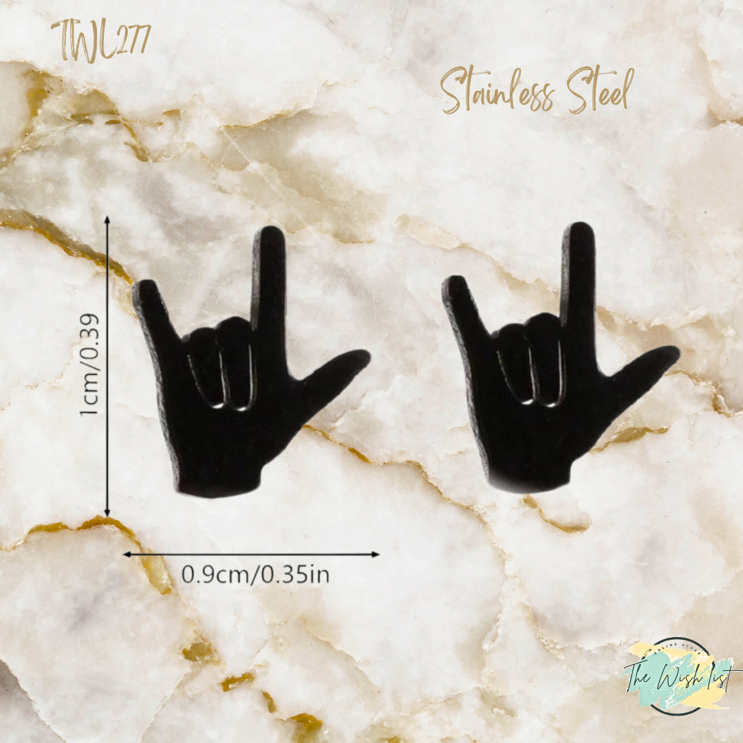 Stainless Steel Hand Gesture Shaped Stud Earrings - Black