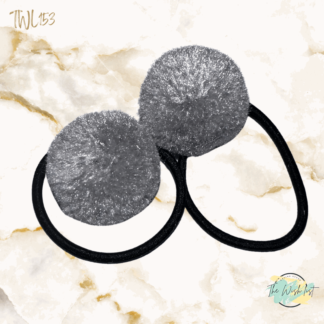 2Pce Fluffy Pom Poms Hair Tie for Girls