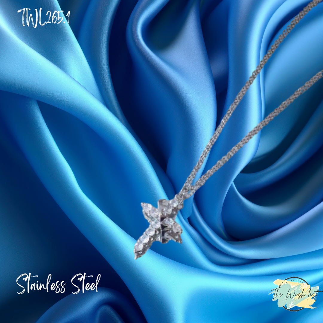 Cross Necklace with Crown, Dainty Paved Rotated Cross Pendant Necklace Rotating- Gold & Silver