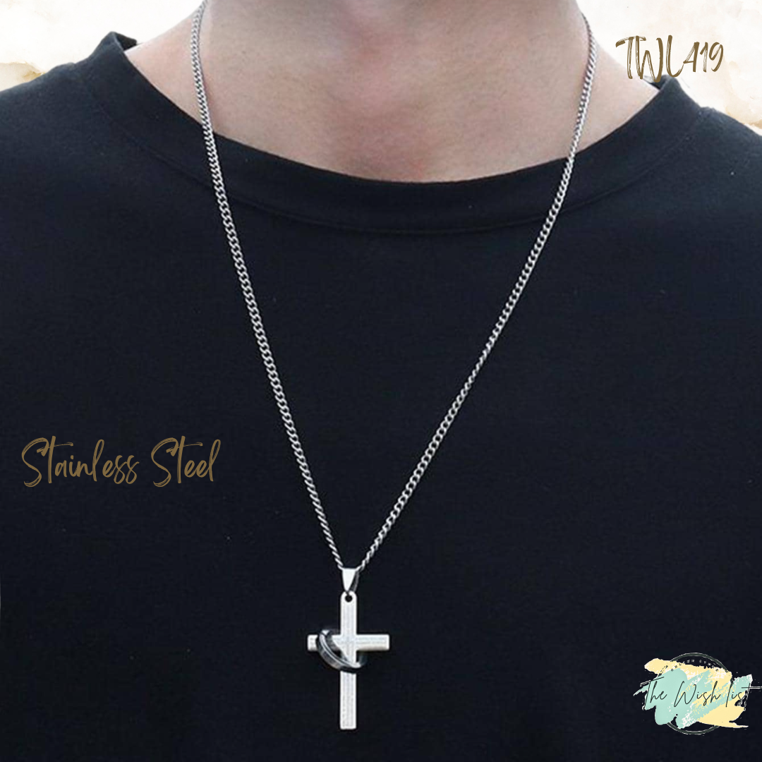 Men's Stainless Steel with wording and Crown