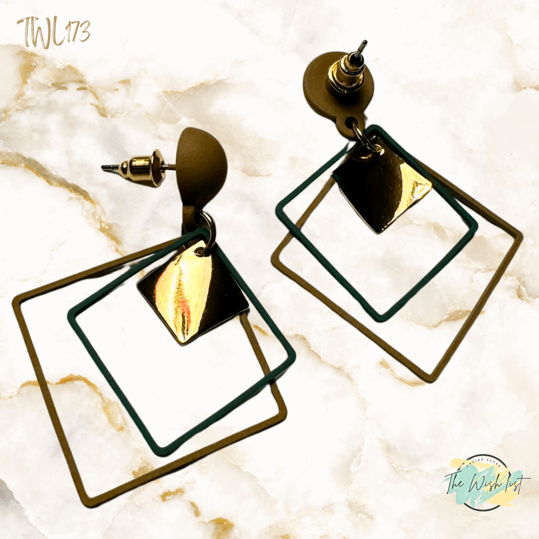 Geometric Drop earrings- Black , Toffee , Green