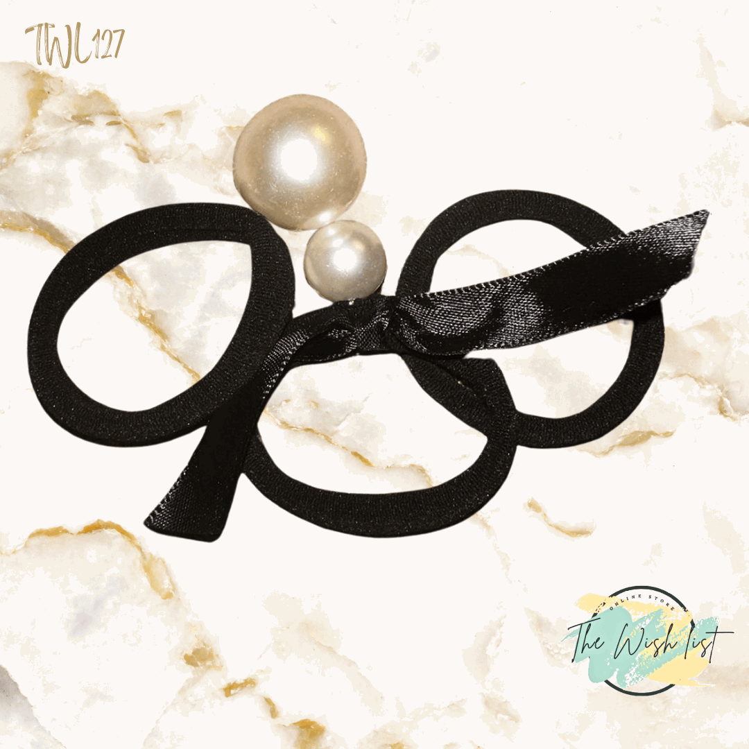 2Pcs / 3Pcs Simplicity Pearl Beaded Hair Ties, Black, With 2.24'' Premium Pu Ladder, Elastic & Durable, Adult Hair Accessories