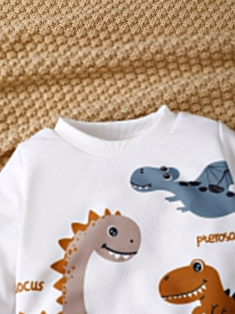 Baby Boys' Cute Dinosaur Round Neck Sweatshirt + Denim Pants Two Pieces Set