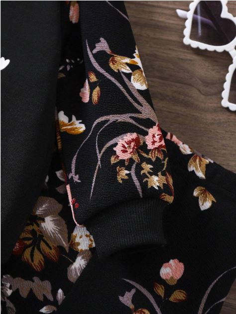 Baby Girl Floral Print Knitted Crew Neck Long Sleeve Top And Leggings 2pcs/Set