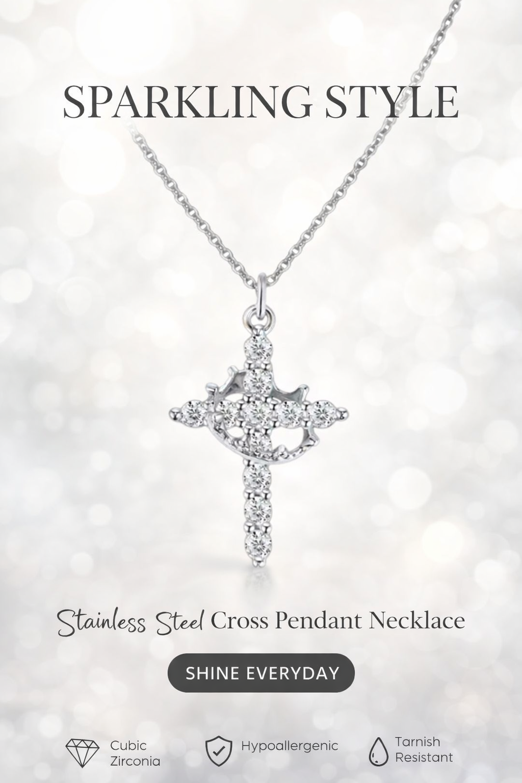 Cross Necklace with Crown, Rotated Cross Pendant Necklace- Gold & Silver