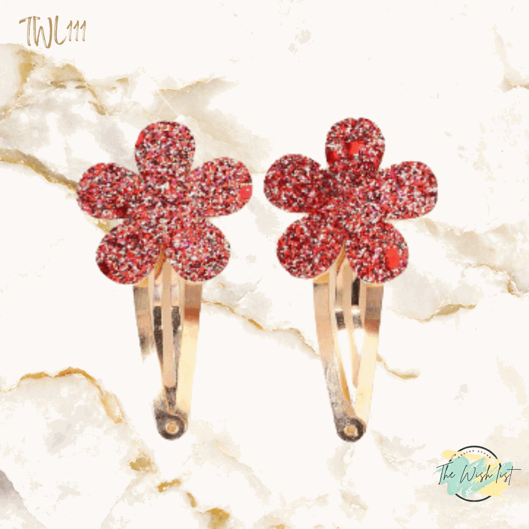 2 Pce Gradient Glitter Hair Clips, Simple And Sweet Style