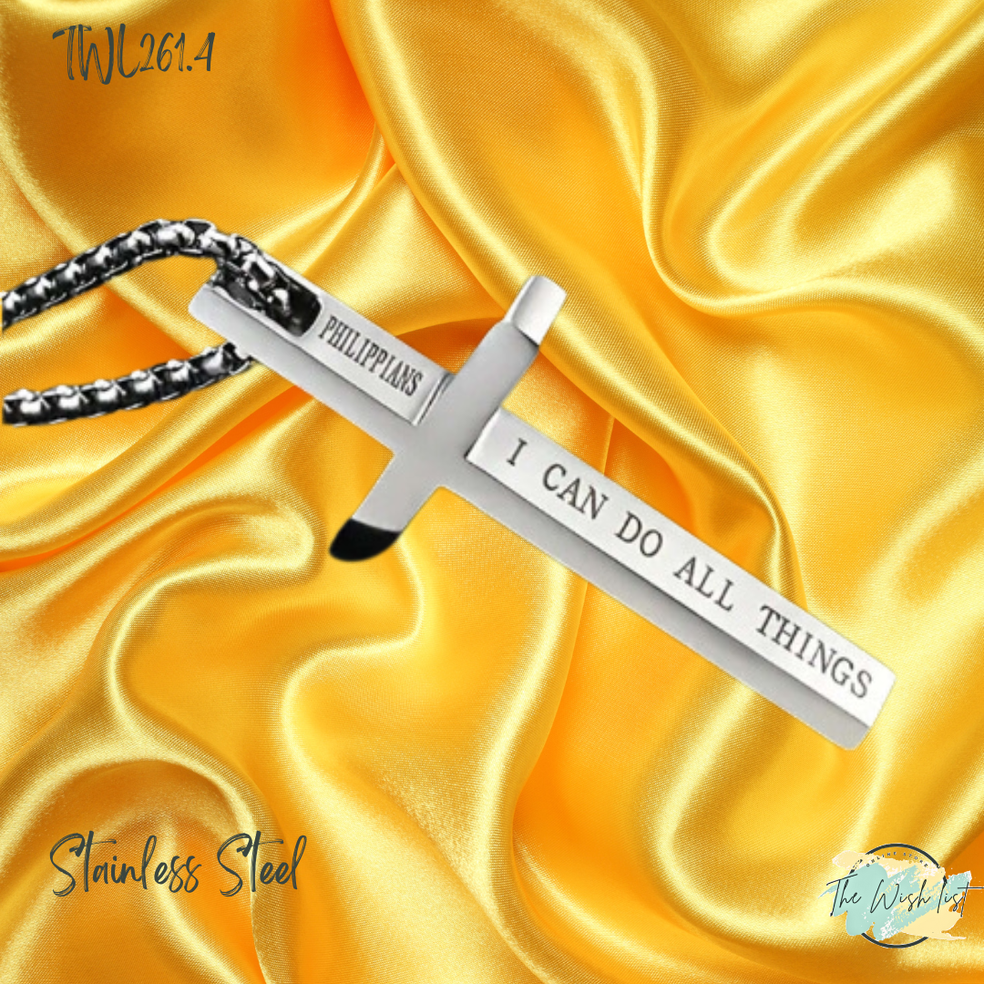 Cross Pendant Necklace With Slogan I Can Do All Things Necklace for Men - Stainless Steel