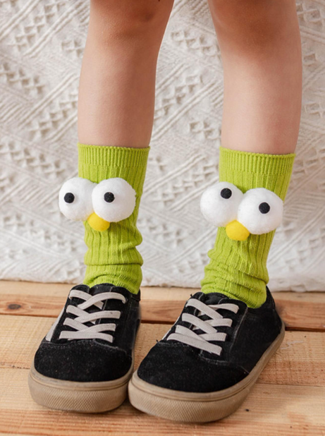 1pair Kids Eye Decor Crew Socks For Daily Life
