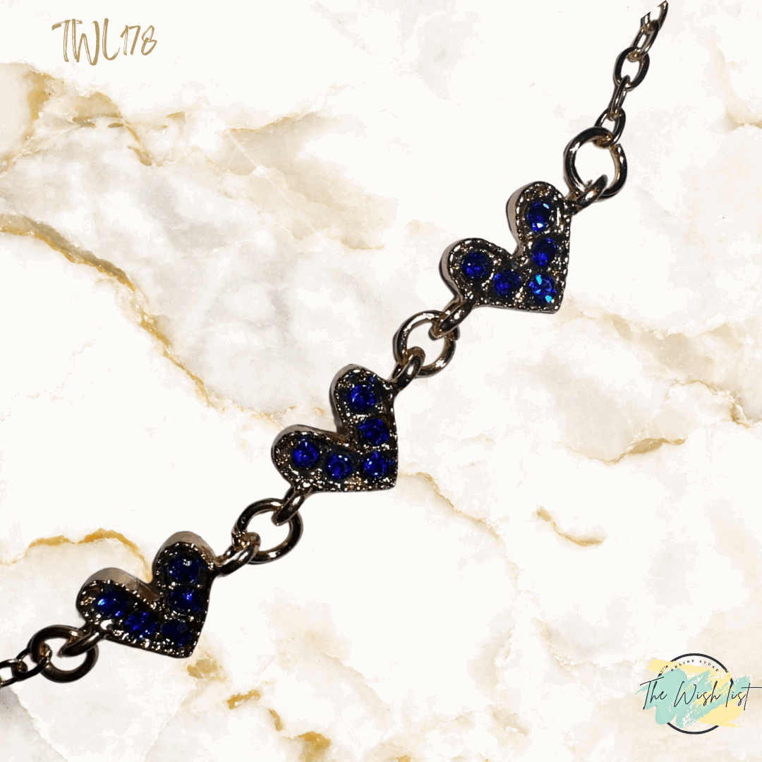 2Pcs Delicate Heart shape bracelet set with blue rhinestones