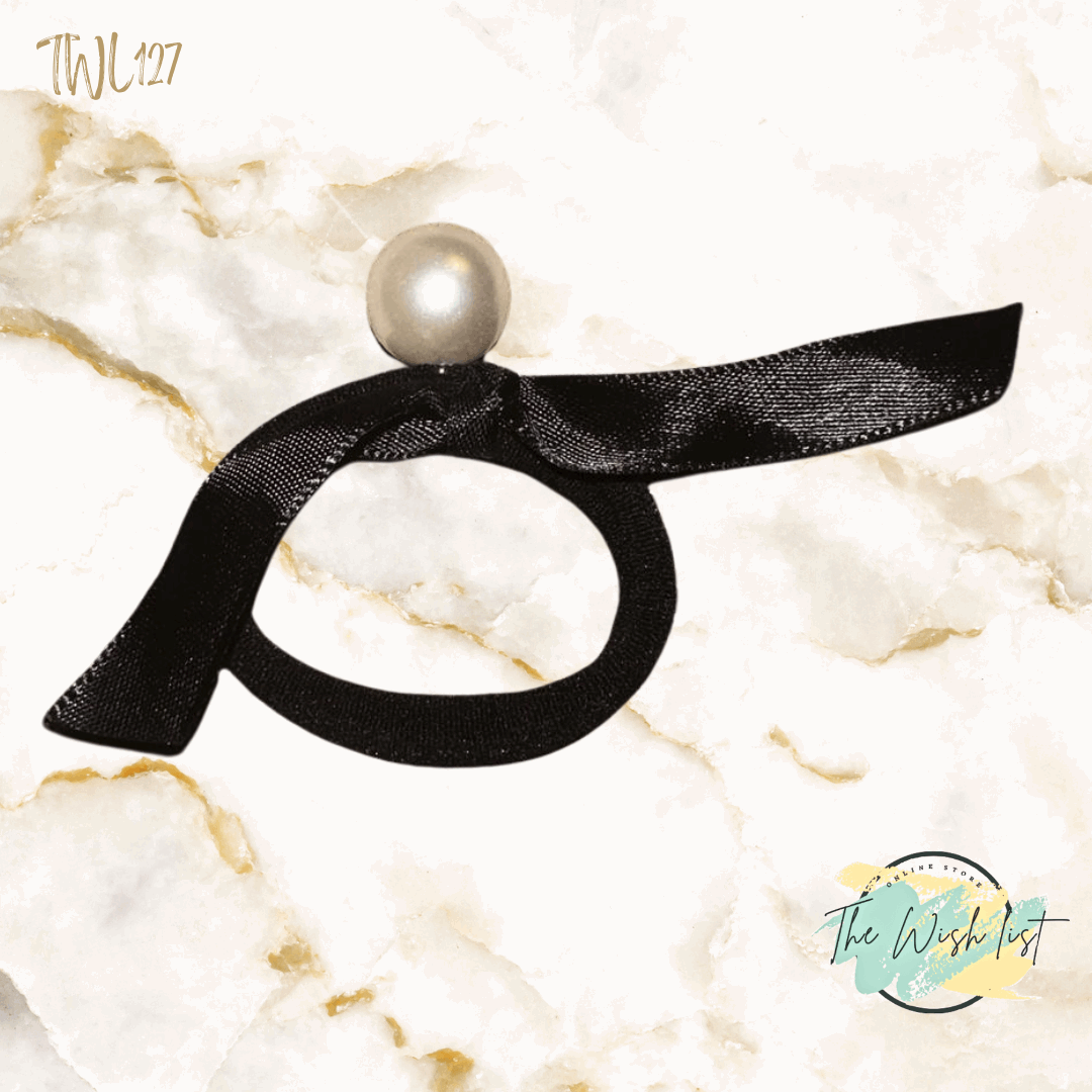 2Pcs / 3Pcs Simplicity Pearl Beaded Hair Ties, Black, With 2.24'' Premium Pu Ladder, Elastic & Durable, Adult Hair Accessories