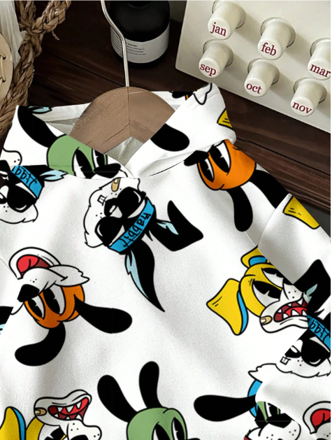 Baby Boy Casual Minimalist Cartoon Rabbit Pattern Loose Soft Knitted Hooded Pullover Sweatshirt, Suitable For Autumn/Winter