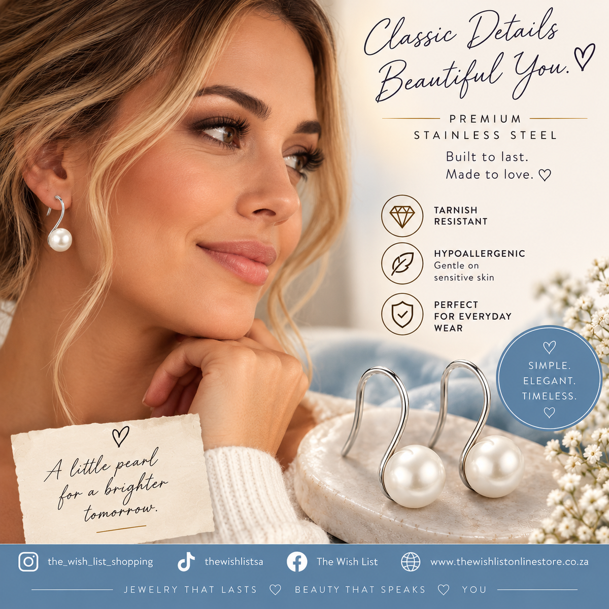 Classic Pearl Drop Earrings – Premium Stainless Steel