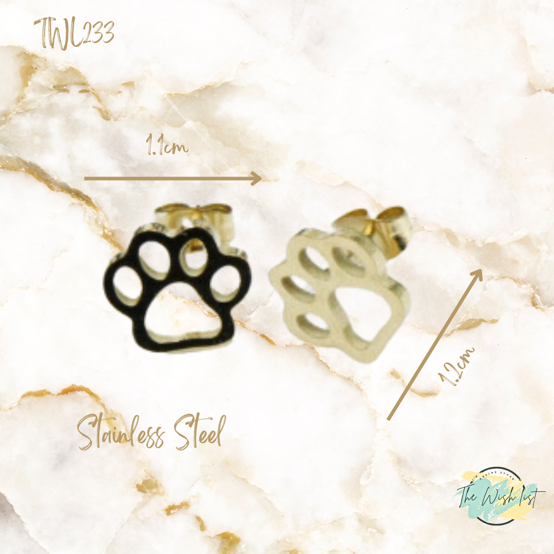 Paw design Stainless steel stud earrings - Gold, Silver, Black