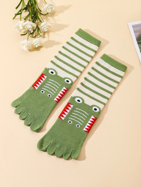 Toddler Boys Striped & Cartoon Graphic Toe Socks/ Crocodile Toe Socks