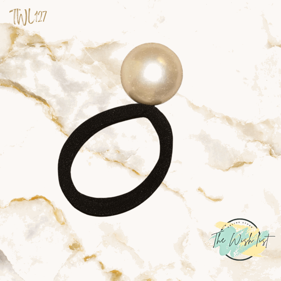 2Pcs / 3Pcs Simplicity Pearl Beaded Hair Ties, Black, With 2.24'' Premium Pu Ladder, Elastic & Durable, Adult Hair Accessories