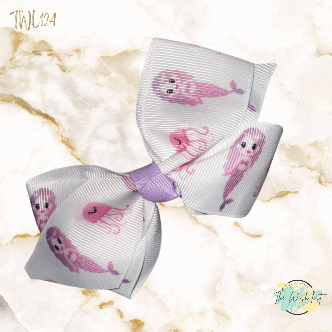 Girl's assorted Ribbon Print Medium Bow Decor Hair Clip.