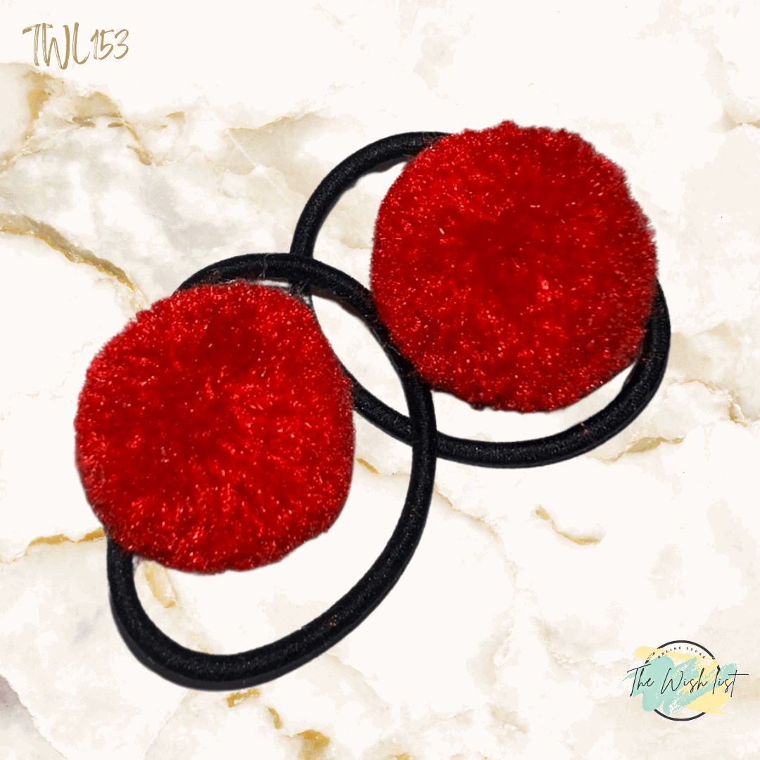 2Pce Fluffy Pom Poms Hair Tie for Girls