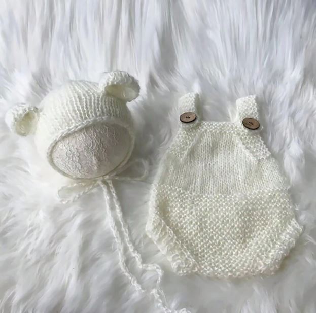 Newborn Knitted Bear Hat And Jumpsuit Set, Photography Props For Baby Boys And Girls