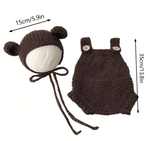 Newborn Knitted Bear Hat And Jumpsuit Set, Photography Props For Baby Boys And Girls