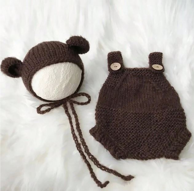 Newborn Knitted Bear Hat And Jumpsuit Set, Photography Props For Baby Boys And Girls