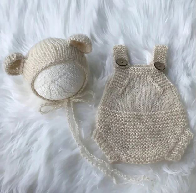 Newborn Knitted Bear Hat And Jumpsuit Set, Photography Props For Baby Boys And Girls
