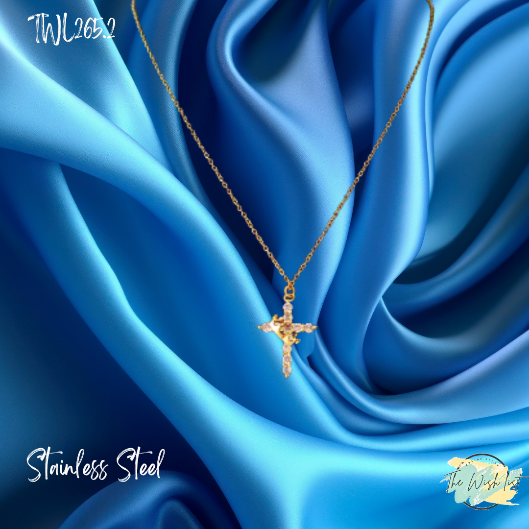 Cross Necklace with Crown, Dainty Paved Rotated Cross Pendant Necklace Rotating- Gold & Silver
