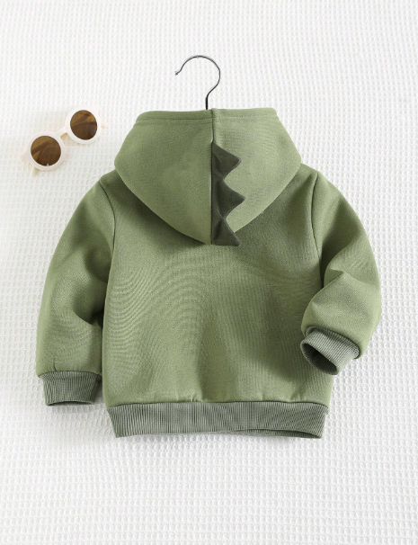 Baby Boy Cartoon Dinosaur Pattern 3D Horn Hooded Long Sleeve Sweatshirt