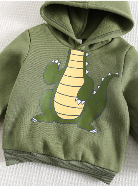 Baby Boy Cartoon Dinosaur Pattern 3D Horn Hooded Long Sleeve Sweatshirt