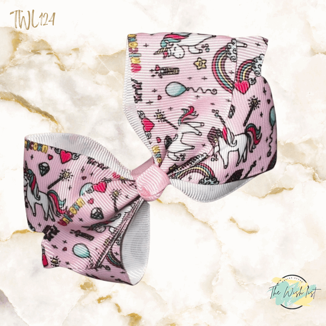 Girl's assorted Ribbon Print Medium Bow Decor Hair Clip.