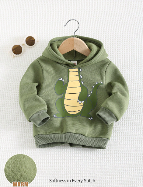 Baby Boy Cartoon Dinosaur Pattern 3D Horn Hooded Long Sleeve Sweatshirt