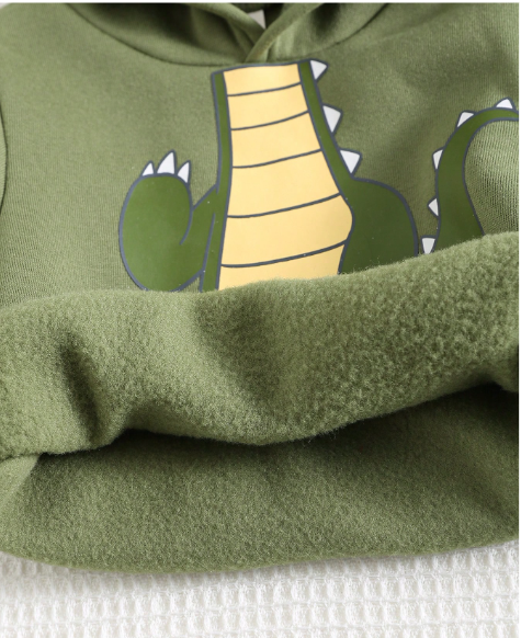Baby Boy Cartoon Dinosaur Pattern 3D Horn Hooded Long Sleeve Sweatshirt