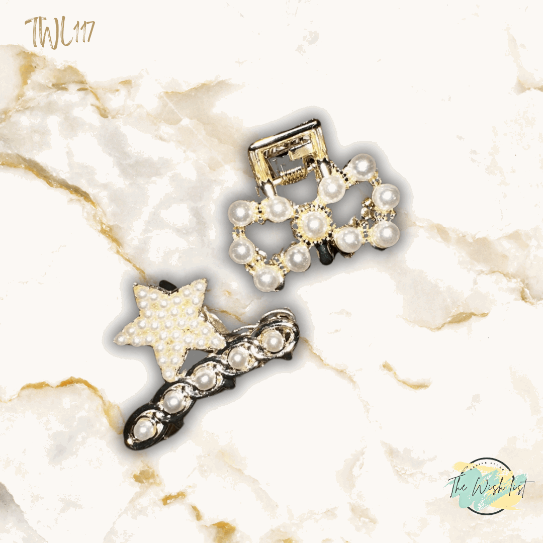 2Pcs Women's Faux Pearl & Rhinestone Decor Hair Clip For Half Up HAirstyles Elegant