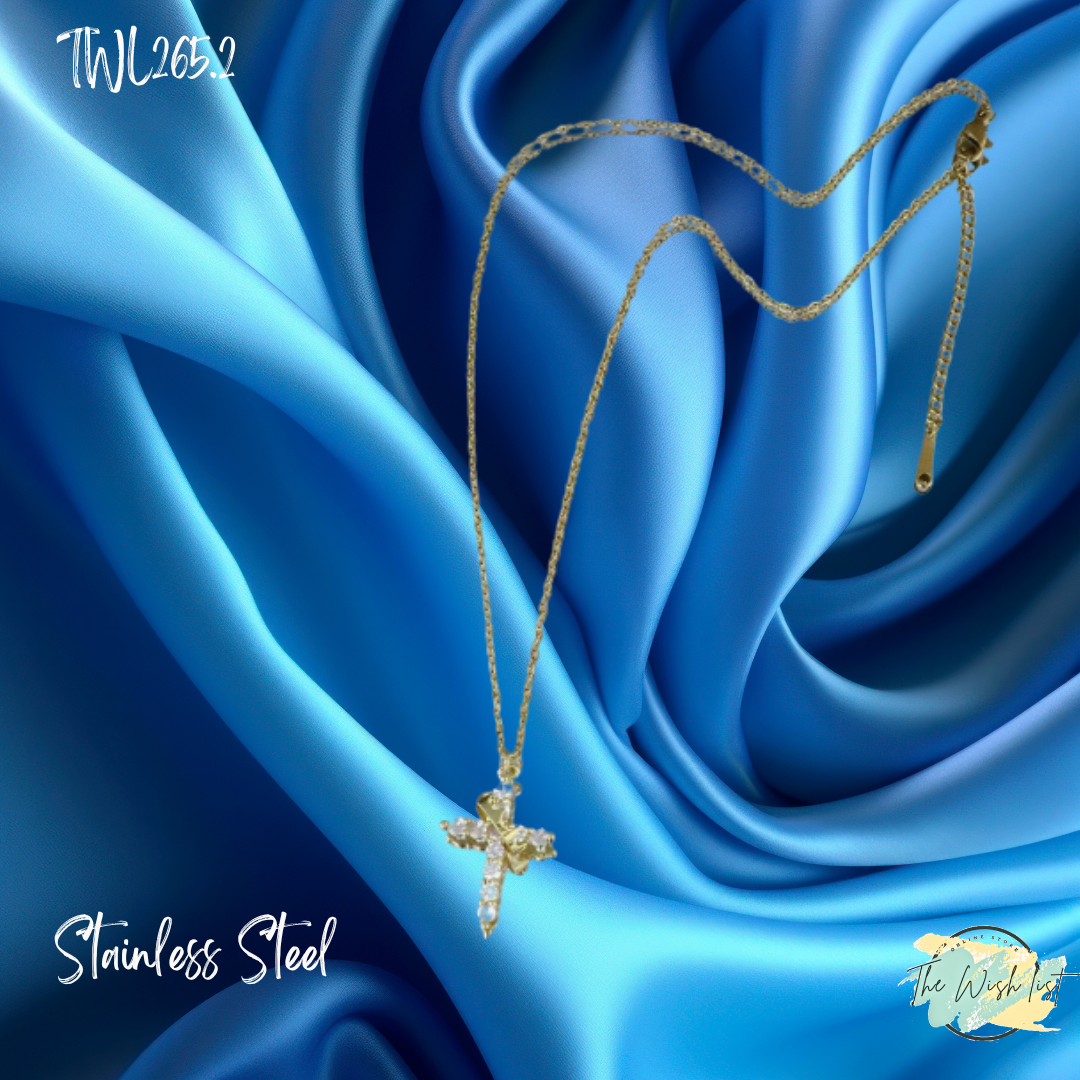 Cross Necklace with Crown, Dainty Paved Rotated Cross Pendant Necklace Rotating- Gold & Silver