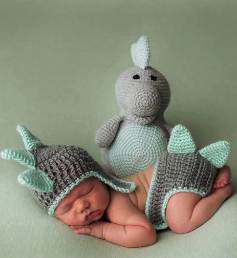 Baby Cartoon Dinosaur Shaped Newborn Photography Outfits, Baby Knitted Photo Props