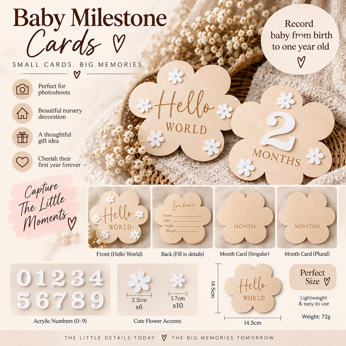 Newborn Baby Monthly Milestone Wooden Flower Plaque For 1-12 Months Birthday Photography Props Baby Shower Gifts