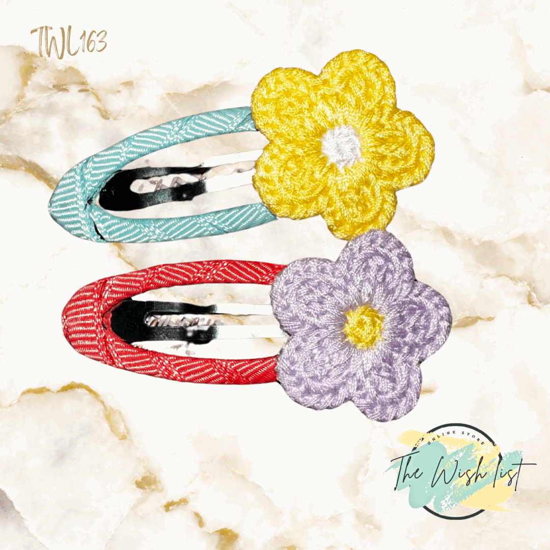 2 Pce Adorable Pastel color Knitted Flower Hair Clip For Girls