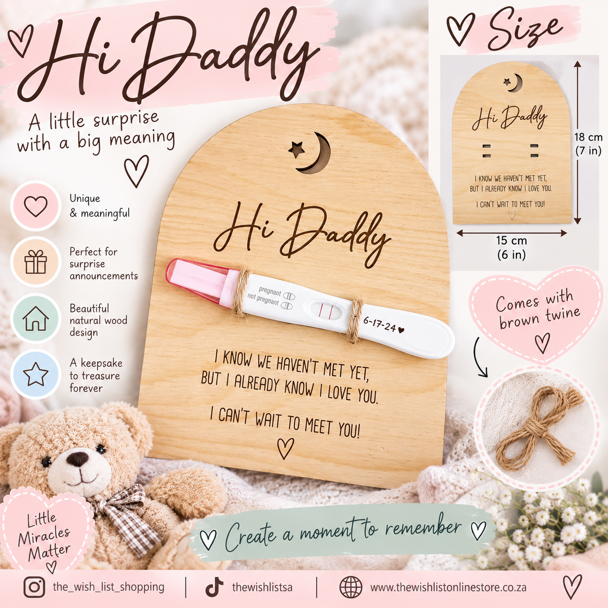 Pregnancy Announcement For Dad- Hi Daddy Pregnancy Test Keepsake -Wooden