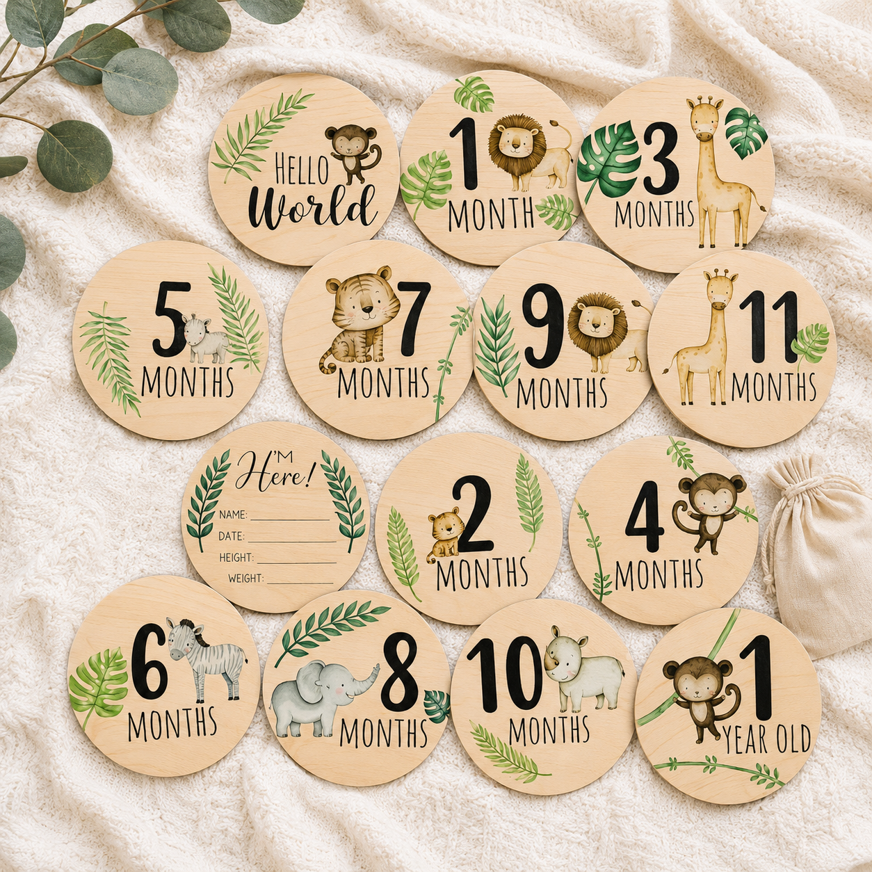Wooden Baby Animal Print Milestone Cards