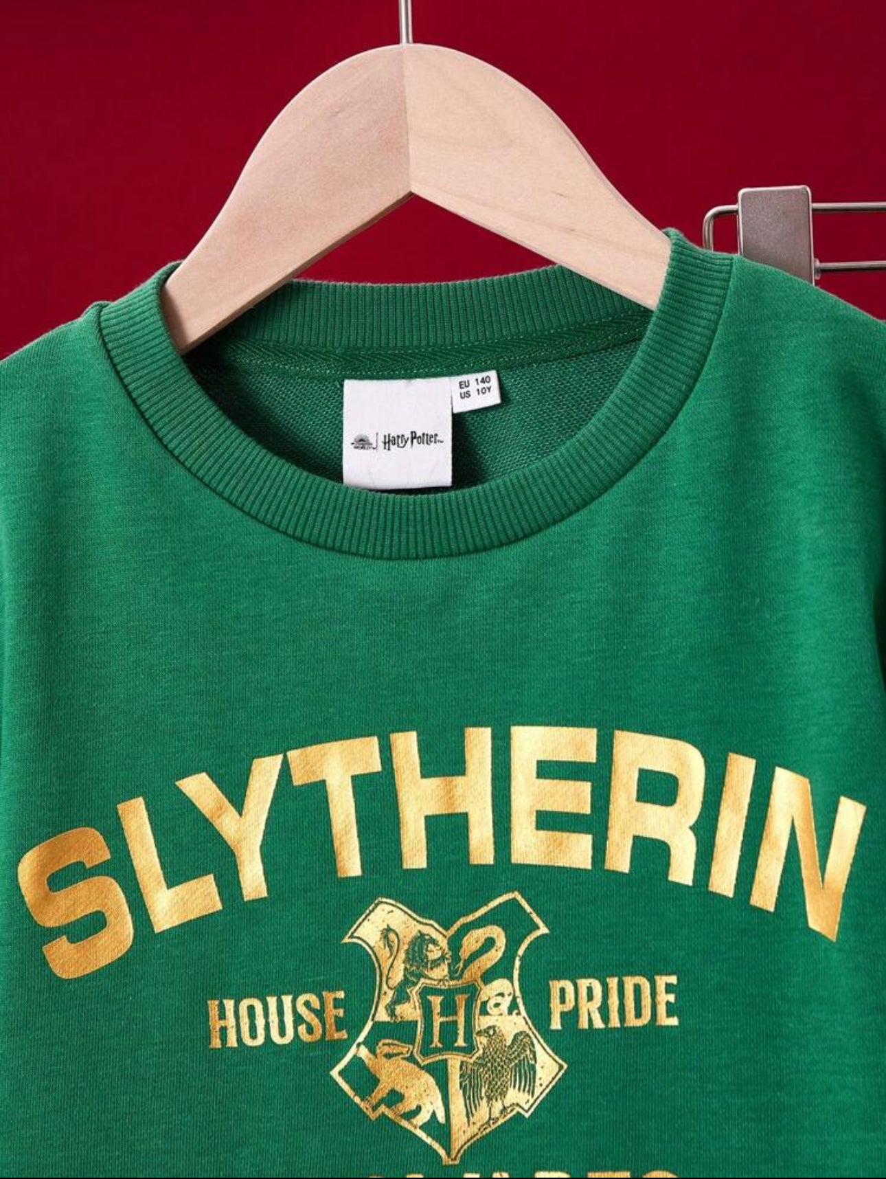 HARRY POTTER Tween Girls Y2K Sports College Style Casual Green Hogwarts Slytherine Houses Gold Foil Graphic Cropped Sweatshirt And Loose Pants 2pcs Set,For Fall And Winter
